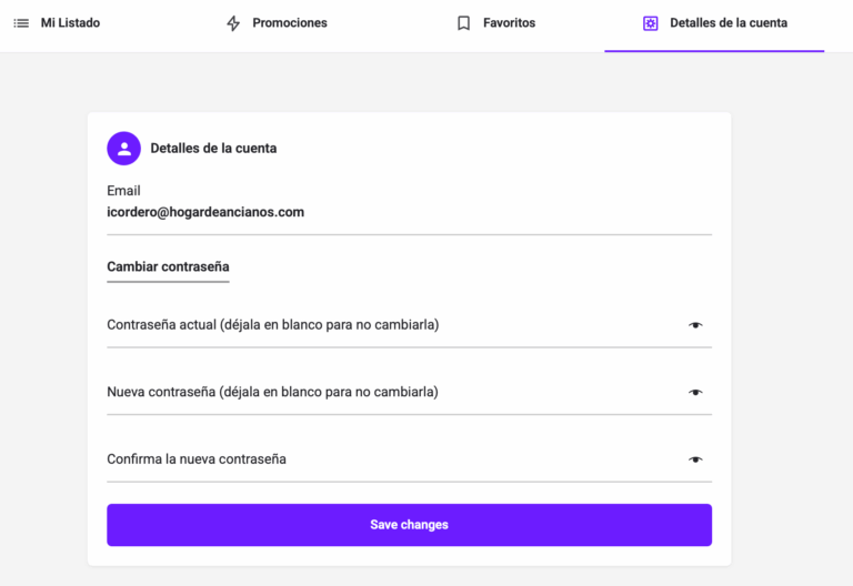 Muestra el formulario de detalles de la cuenta.