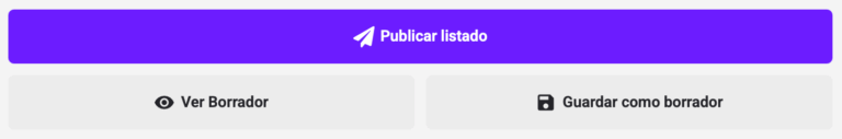 Muestra las opciones del listado una vez creado. Publicar, ver borrador y guardar como borrador.