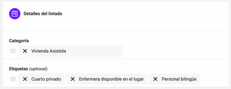 Muestra la sección de detalles del formulario del anuncio.