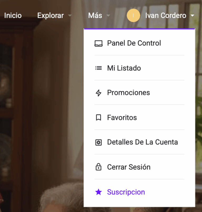 Muestra el menú desplegable del propietario.