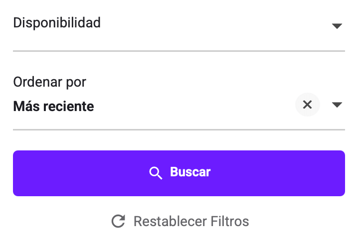 Muestra la búsqueda de disponibilidad y la opción de ordenar por.