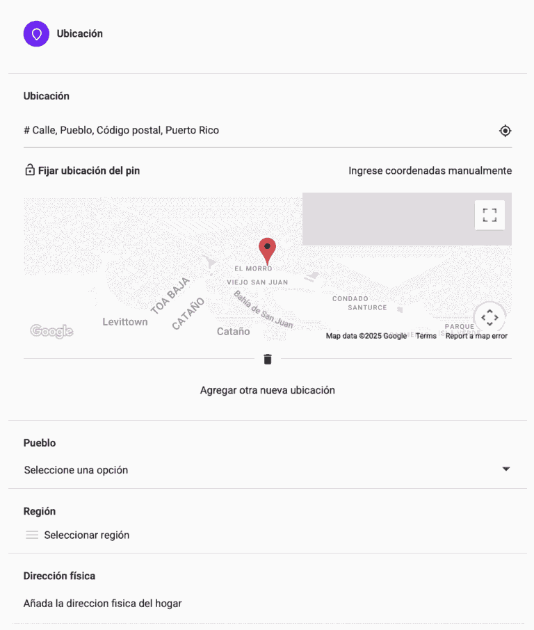 Muestra la imagen del área de ubicación en el formulario de listado.