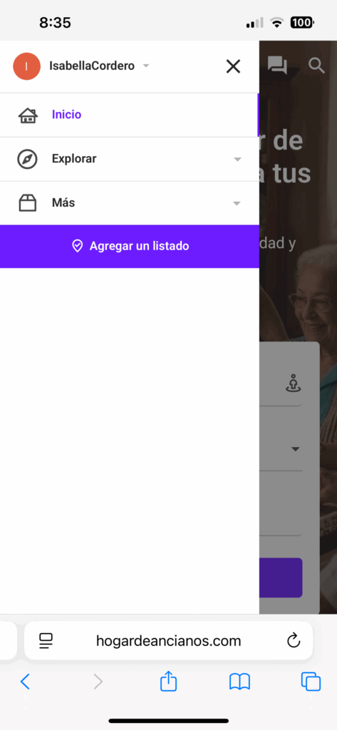 Muestra la imagen del menú donde se escoge 'Agregar listado'. (Ayuda móvil)
