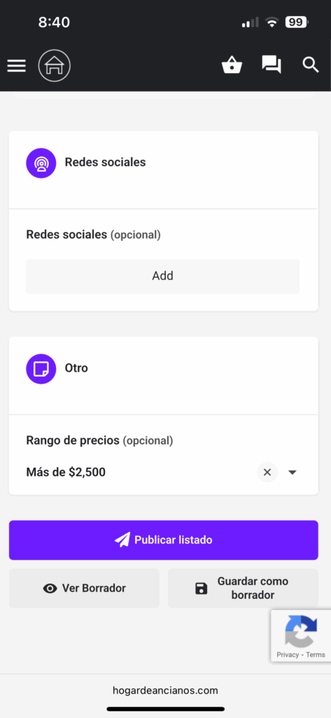 Muestra la imagen del formulario (listado) parte inferior. (Ayuda móvil)