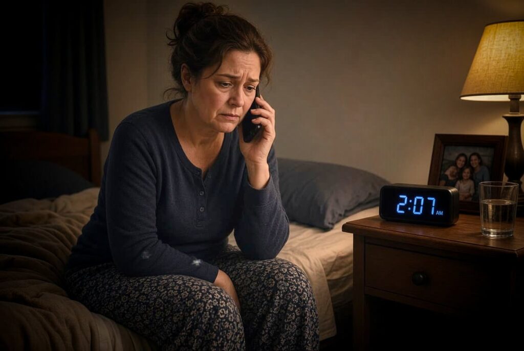 Mujer preocupada usando el teléfono durante una emergencia