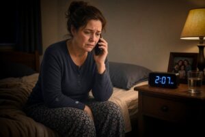Mujer preocupada usando el teléfono durante una emergencia